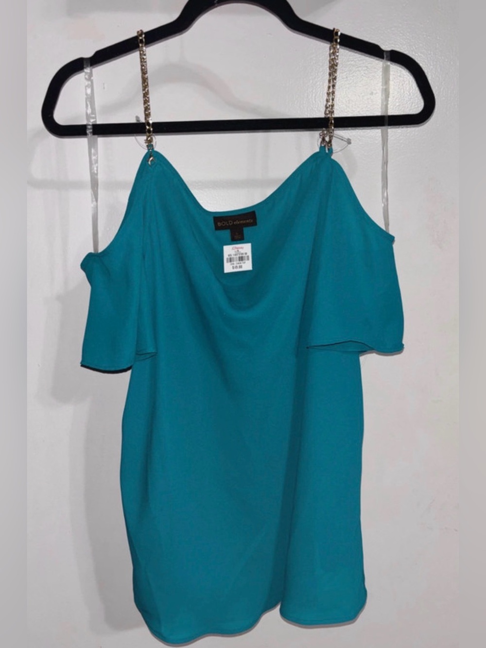 Teal Cold Shoulder Chain Strap Blouse - L NWT